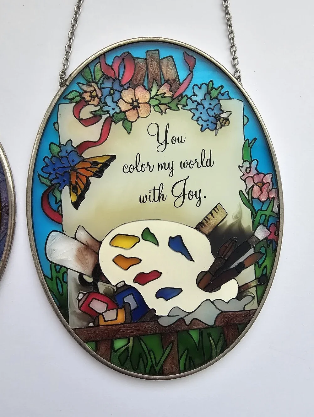 Lot of 2 Vintage Joan Baker Designs Hand-Painted Glass Suncatchers​